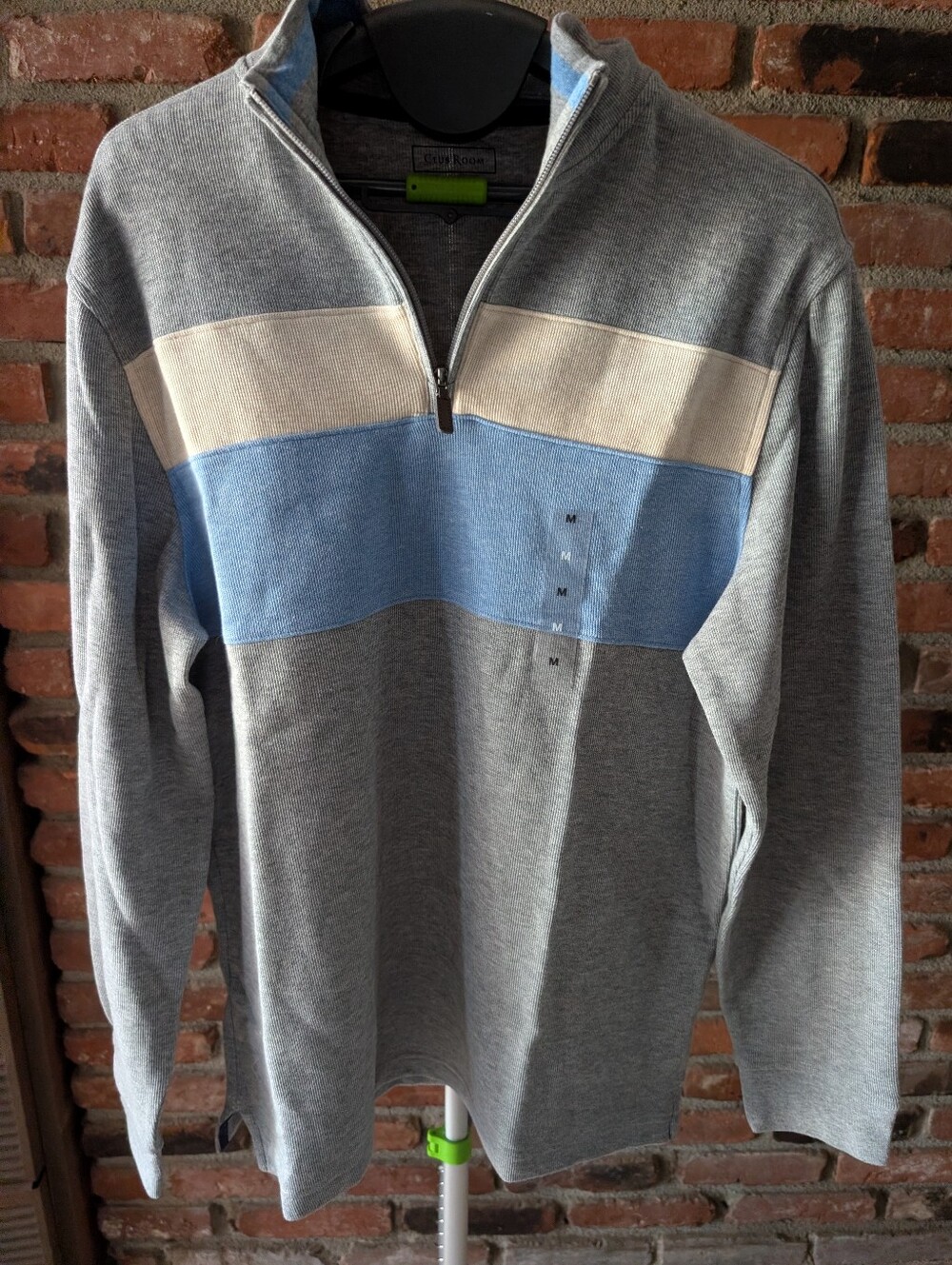 NWT Men's Quarter-Zip Colorblock Sweater - Gray, Blue, Cream